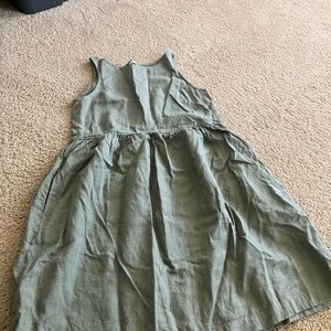 Olive green linen smock dress, womens small, large pockets
